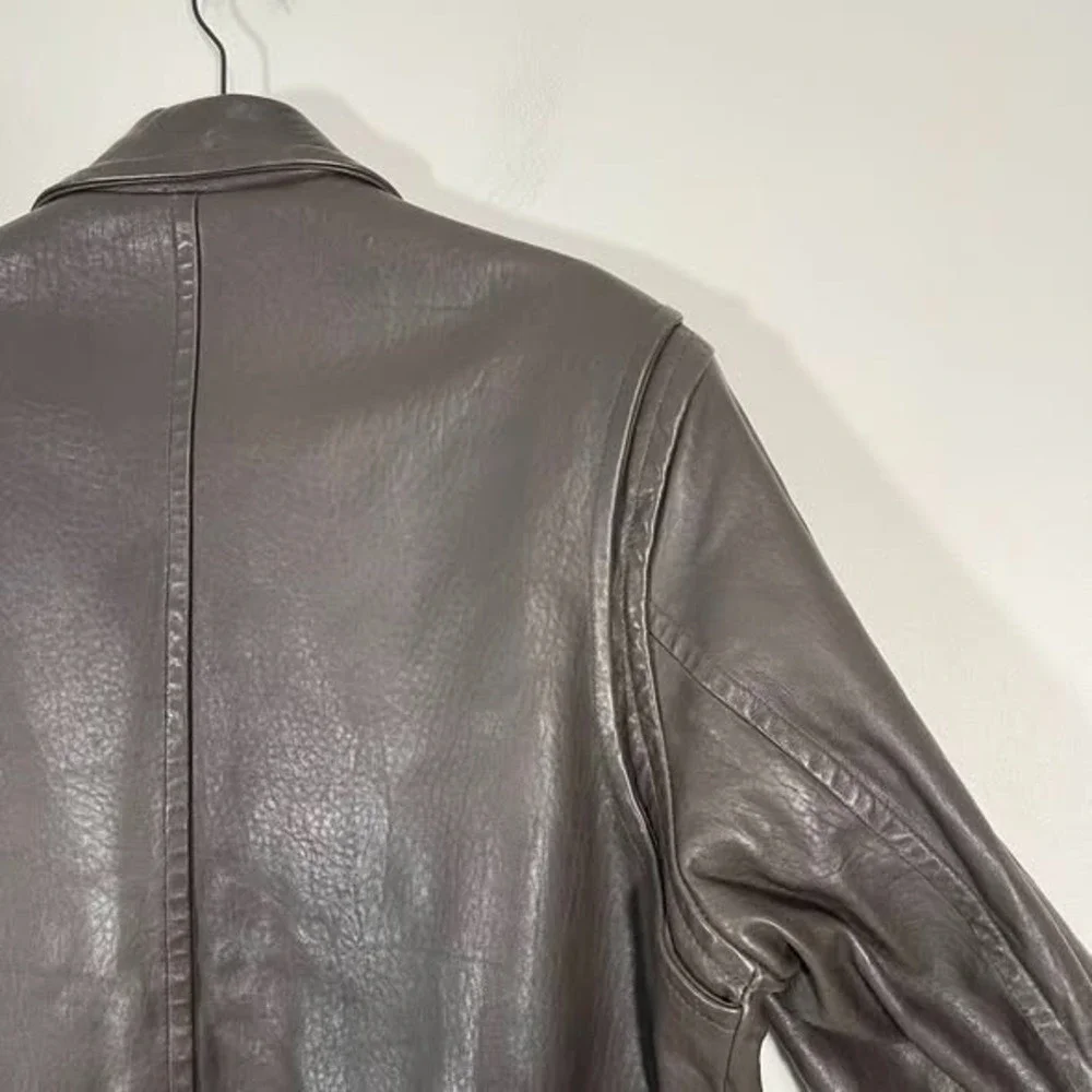 VTG Collezione Mens‎ Leather Jacket Dark Brown Full Zip 90s Biker Moto Grunge Lg